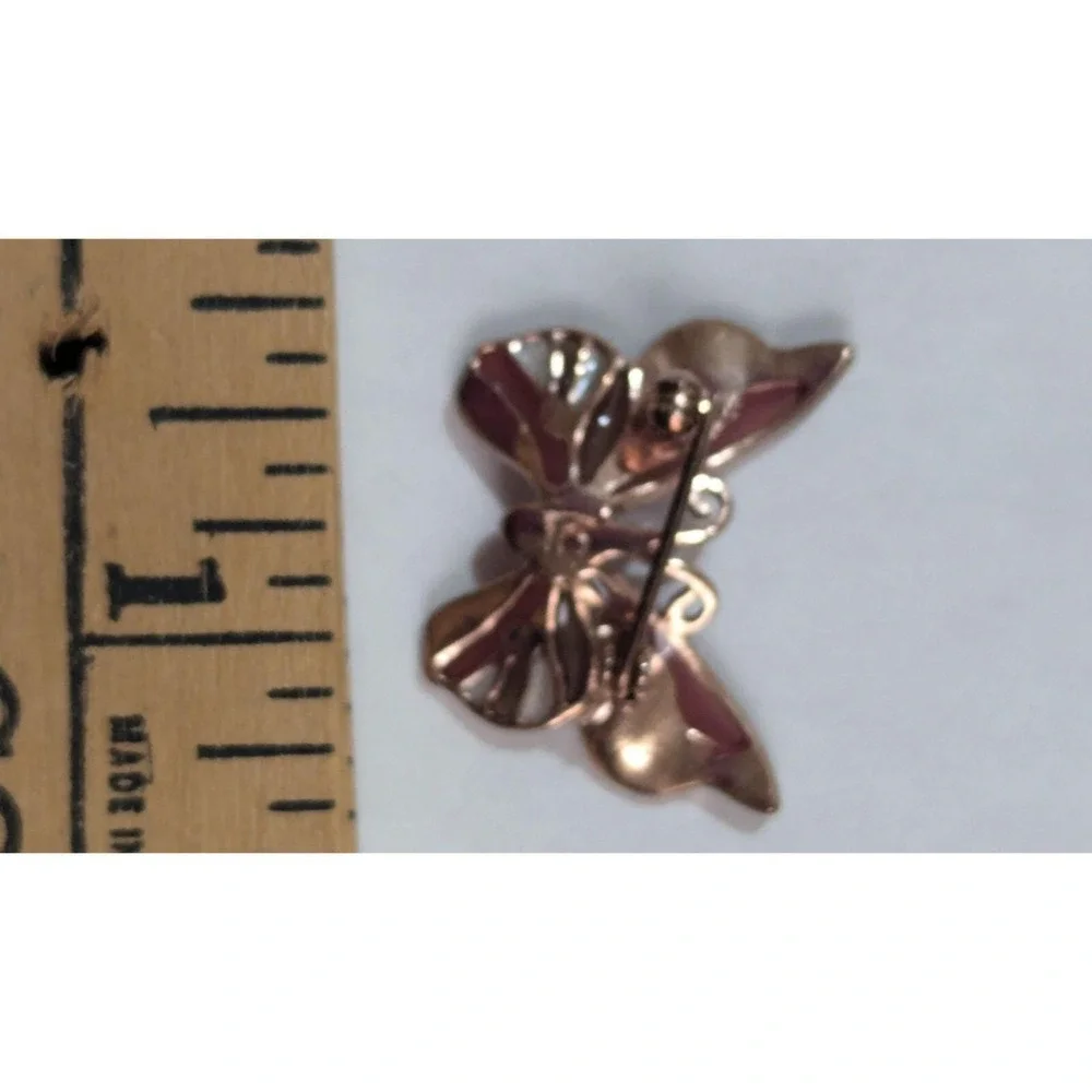 Vintage Enamel Butterfly Brooch With Pink & Clear‎ Rhinestones Estate 1.25
